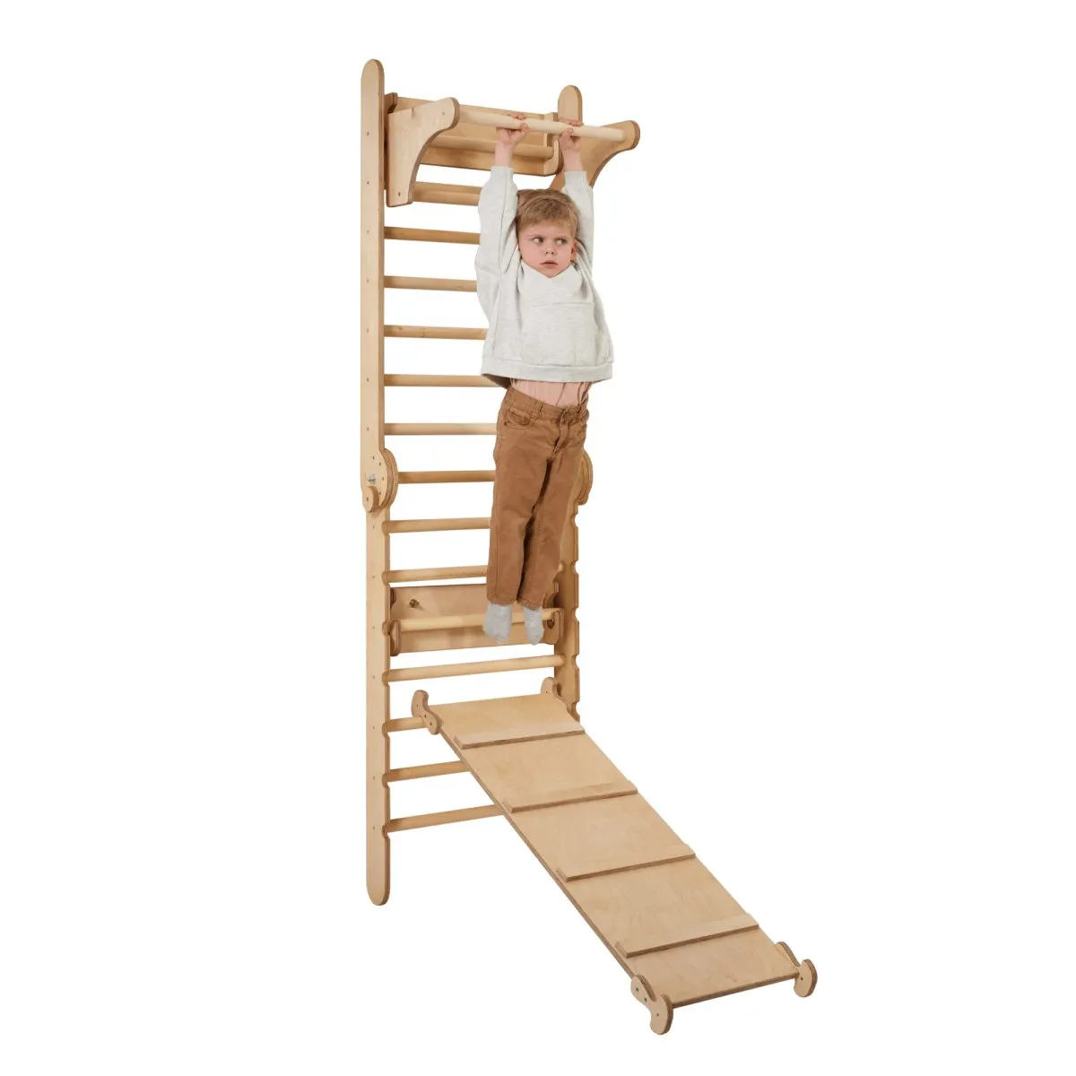 3-in-1: Wooden Swedish Wall Climbing Ladder   Swing Set   Slide Board