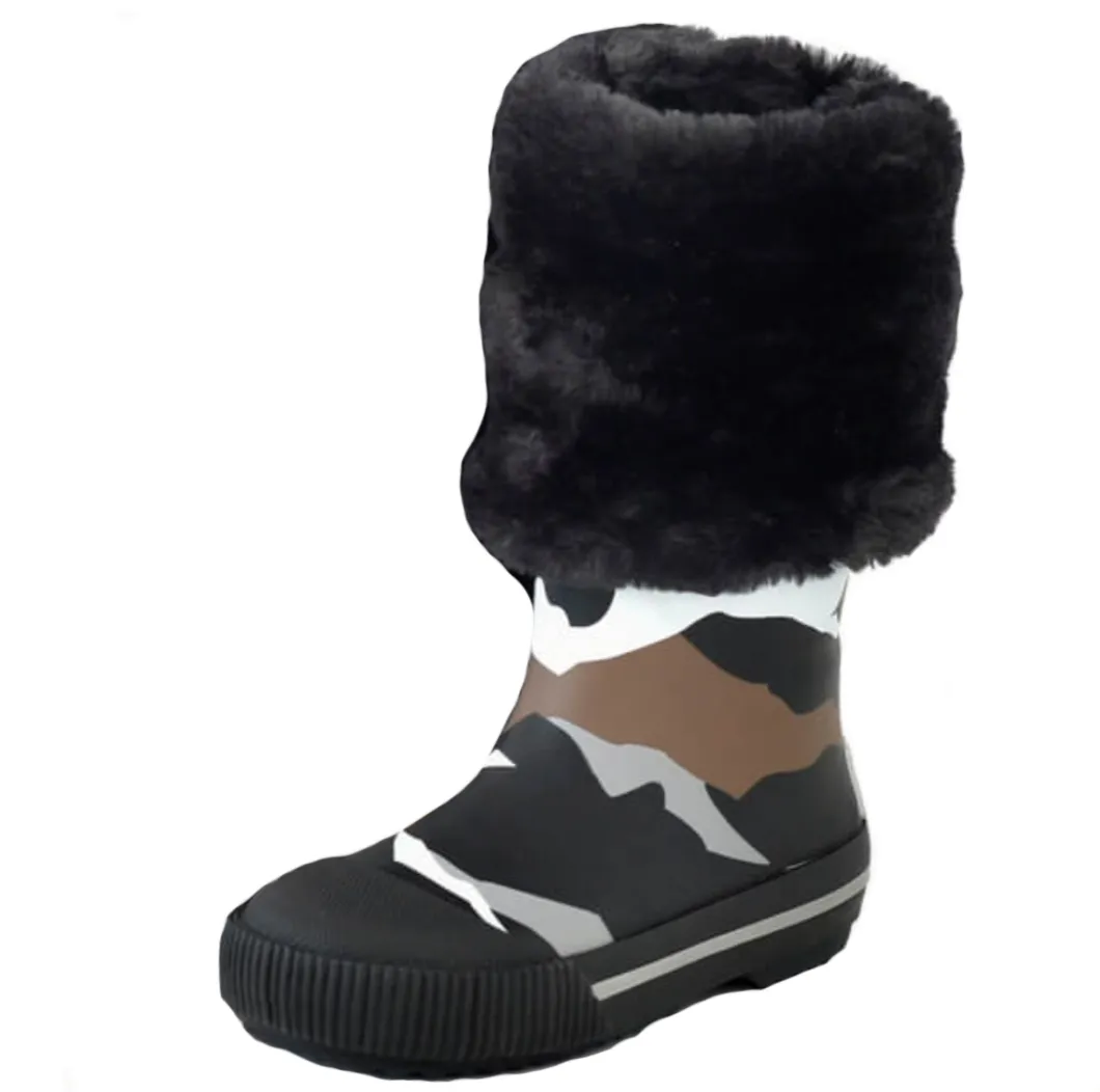 Boxbo Girl's and Boy's Mountain Camo Print Faux Fur Rain Boot