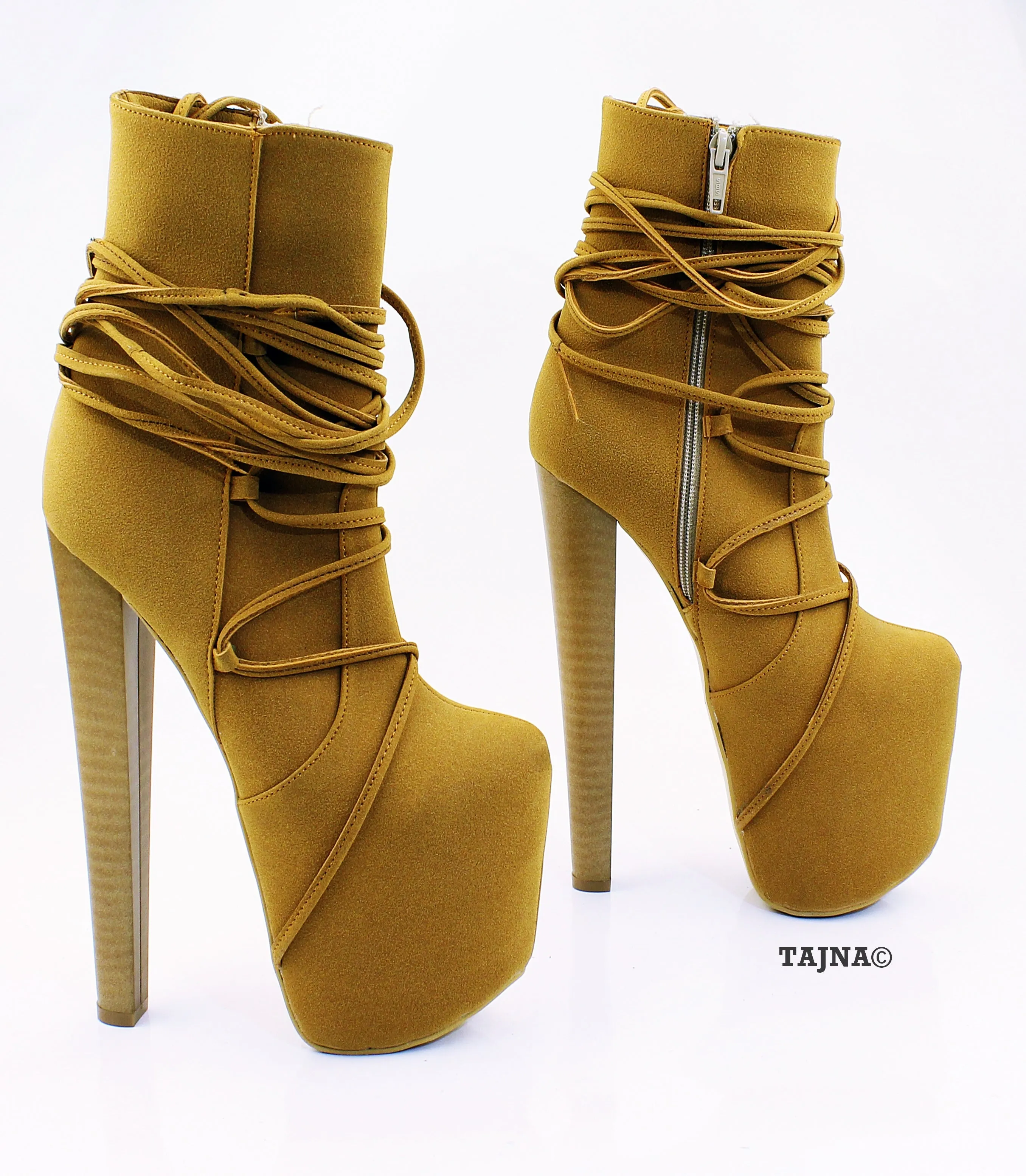 Camel 20 cm High Heel Platform Boots