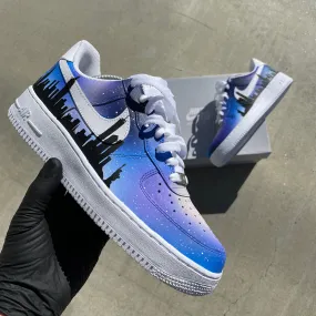 Custom Hand Painted Starry Galaxy City Skyline Nike Air Force 1