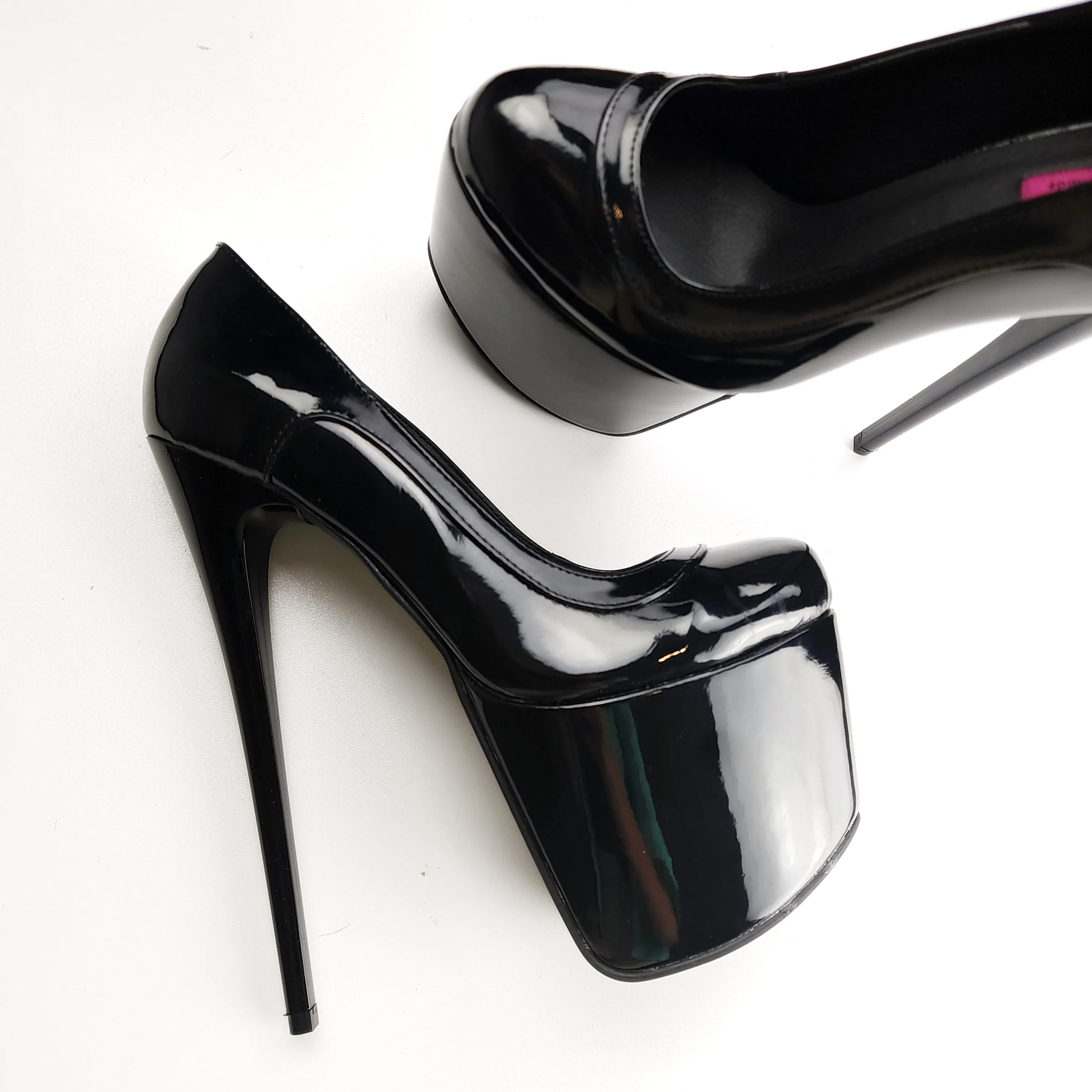 Double Black Gloss High Heel Platform Heels