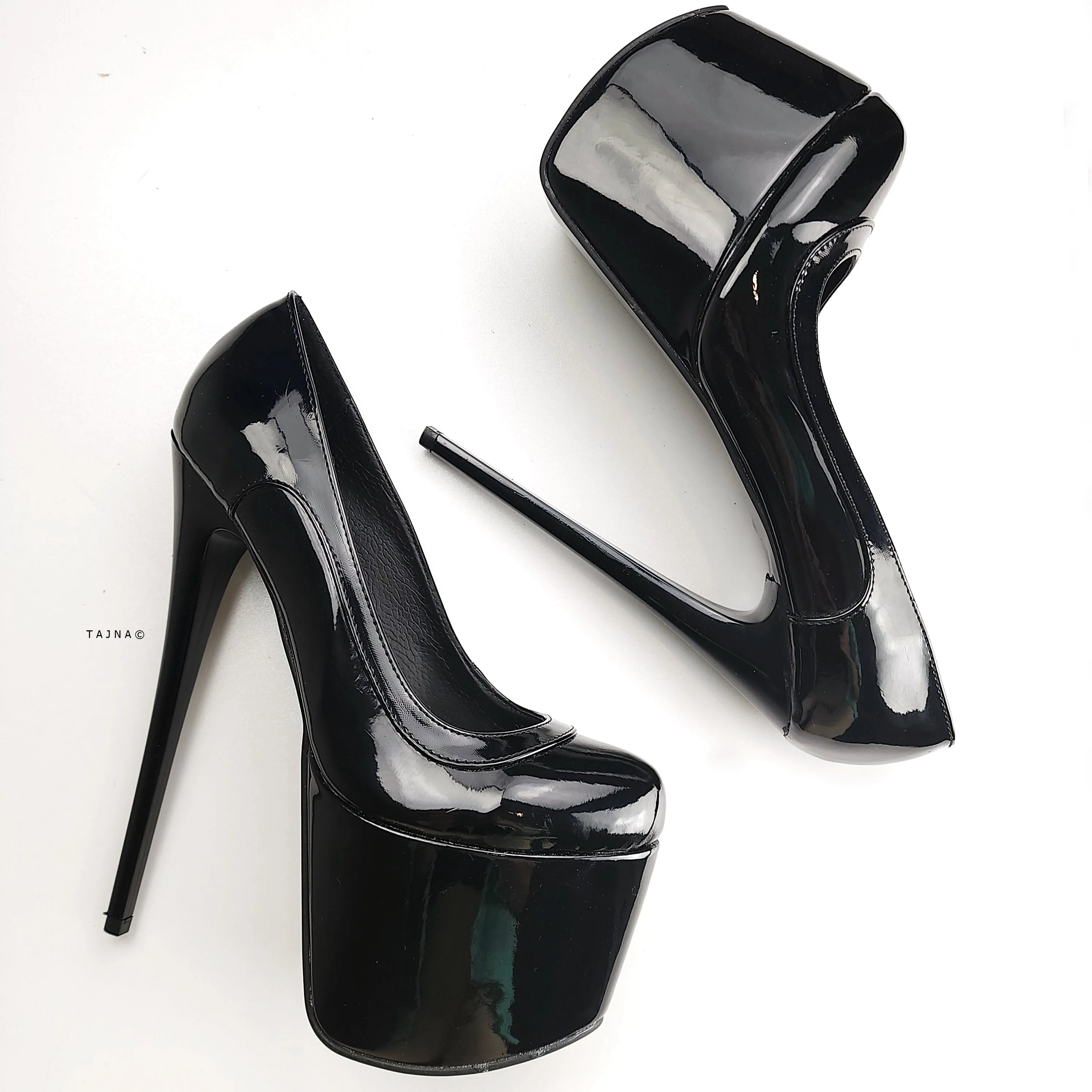 Double Black Gloss High Heel Platform Heels