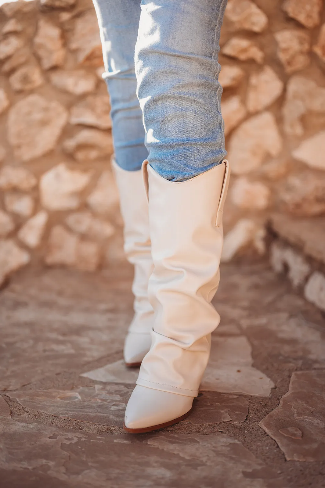 Fall so Hard White Slouchy Cowboy Boot