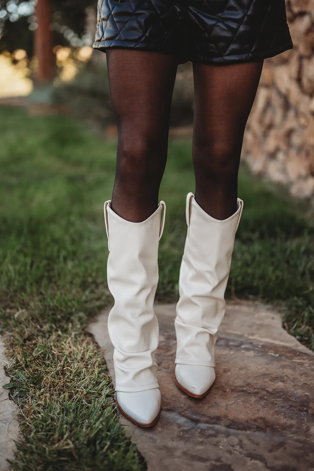 Fall so Hard White Slouchy Cowboy Boot