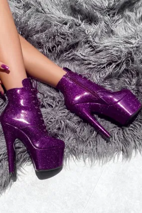 Hella Heels The Glitterati 8inch Ankle Boots - Purple Rain