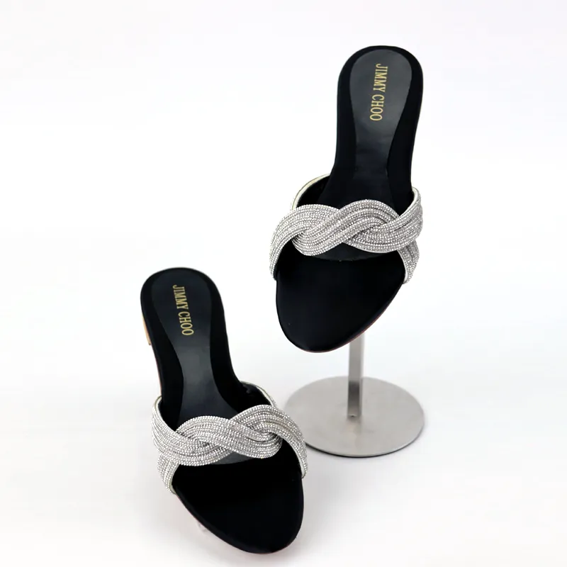 JC Silver Rhinestone Braided Strap Flats Slipper