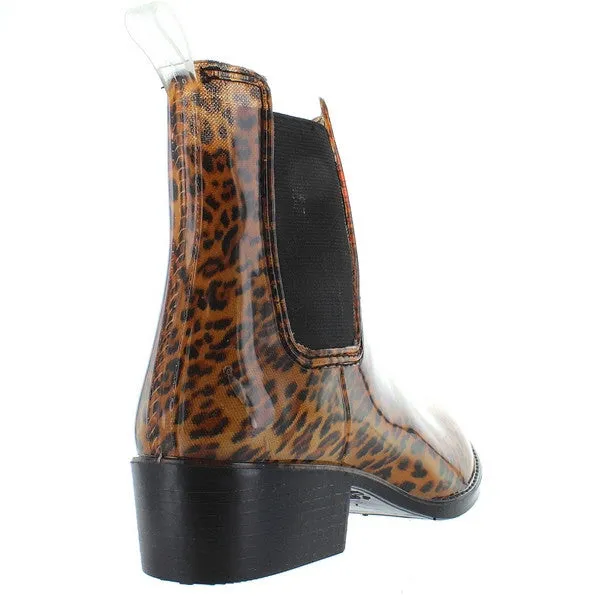 Jeffrey Campbell Stormy - High Gloss Cheetah Rubber Pull-On Rain Boot