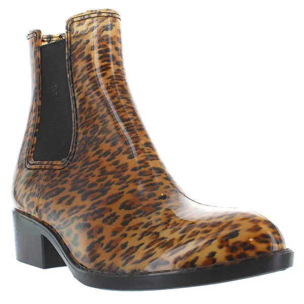 Jeffrey Campbell Stormy - High Gloss Cheetah Rubber Pull-On Rain Boot