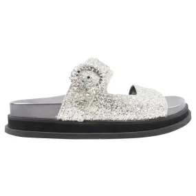 Jimmy Choo Marga Flat Silver Glitter and Crystal Sandals - 38.5