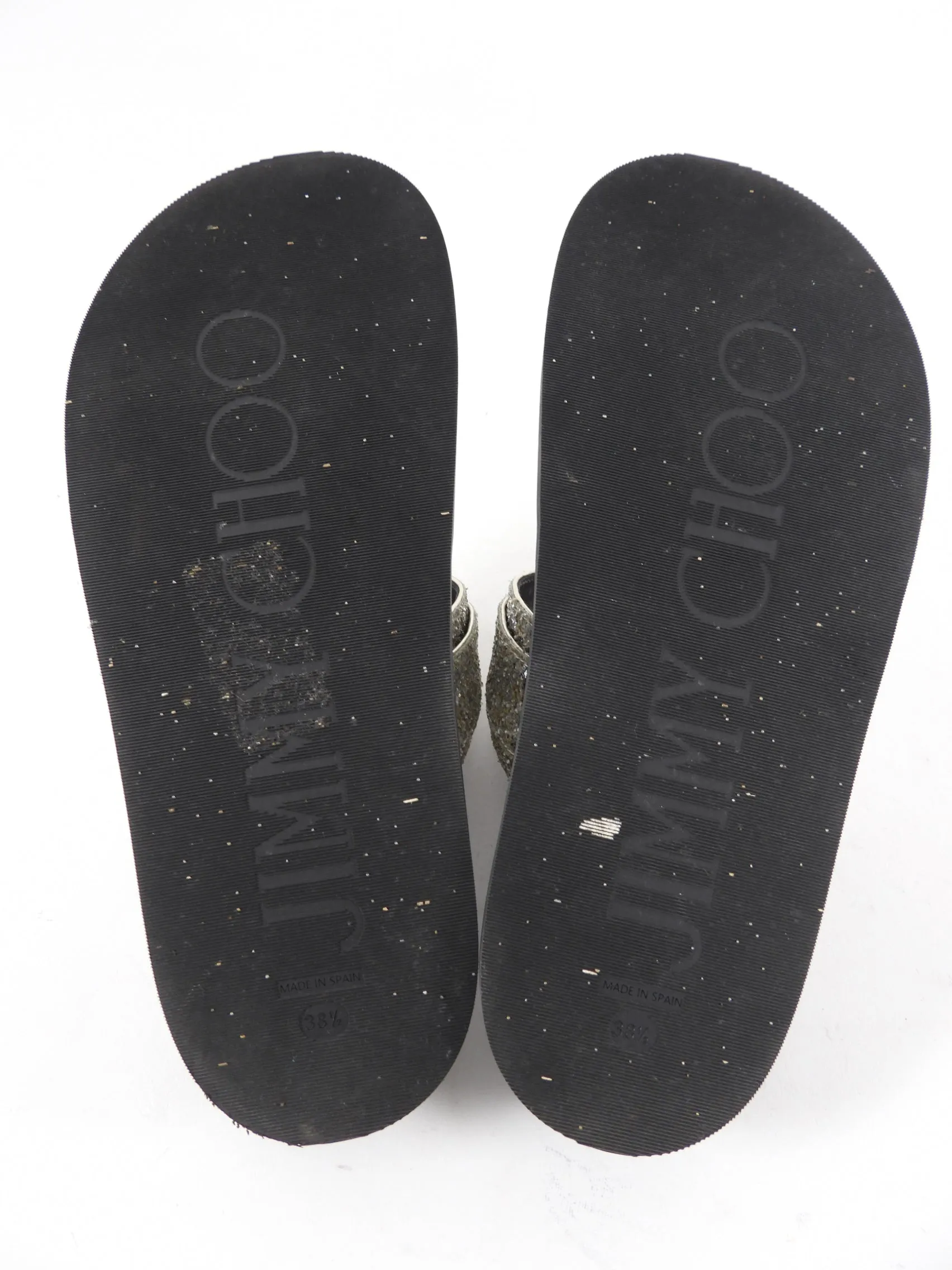 Jimmy Choo Marga Flat Silver Glitter and Crystal Sandals - 38.5