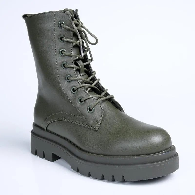 Madison Kiki Chunky Military Boot - Khakhi