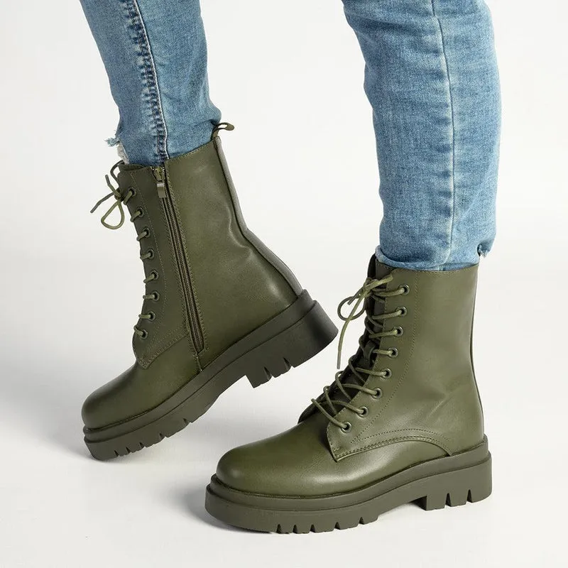 Madison Kiki Chunky Military Boot - Khakhi