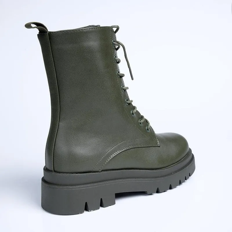 Madison Kiki Chunky Military Boot - Khakhi