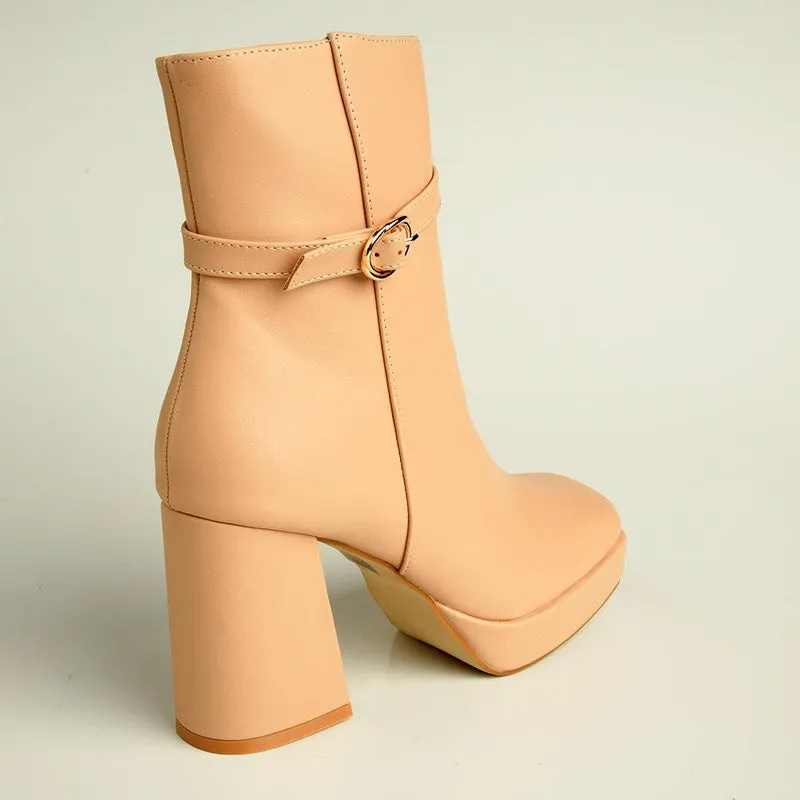 Madison Milo Platform Block Heel Boot - Nude