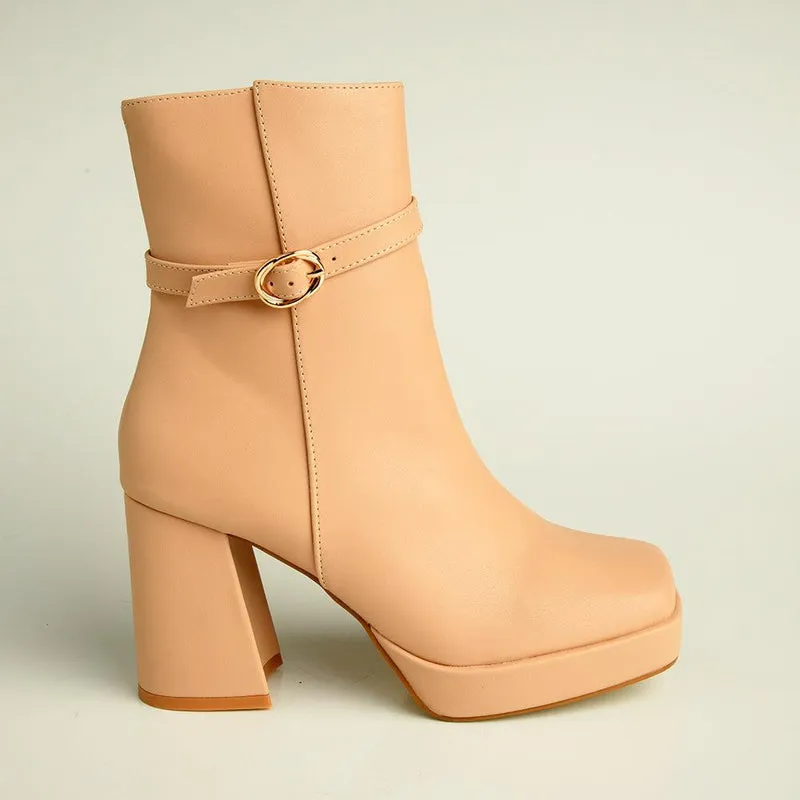 Madison Milo Platform Block Heel Boot - Nude