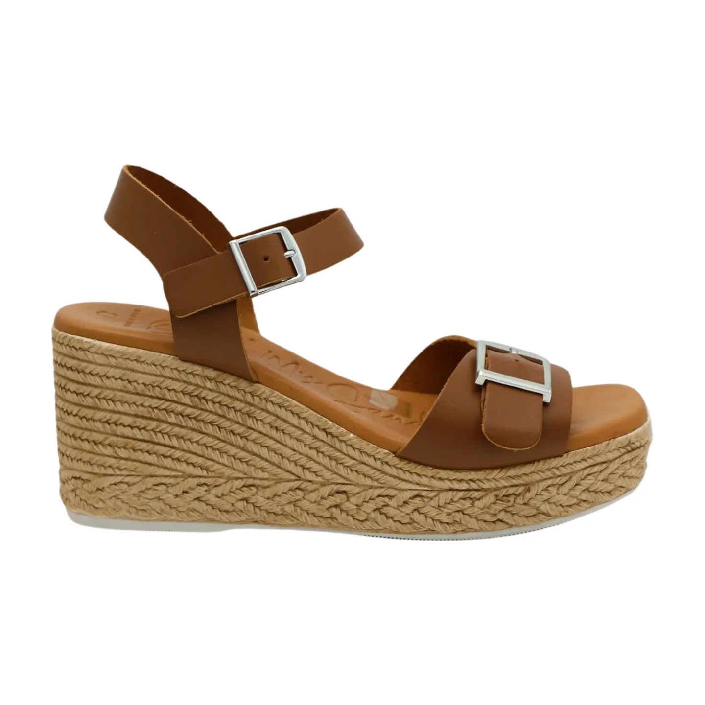 OH MY SANDALS Tan Leather Wedge Sandal