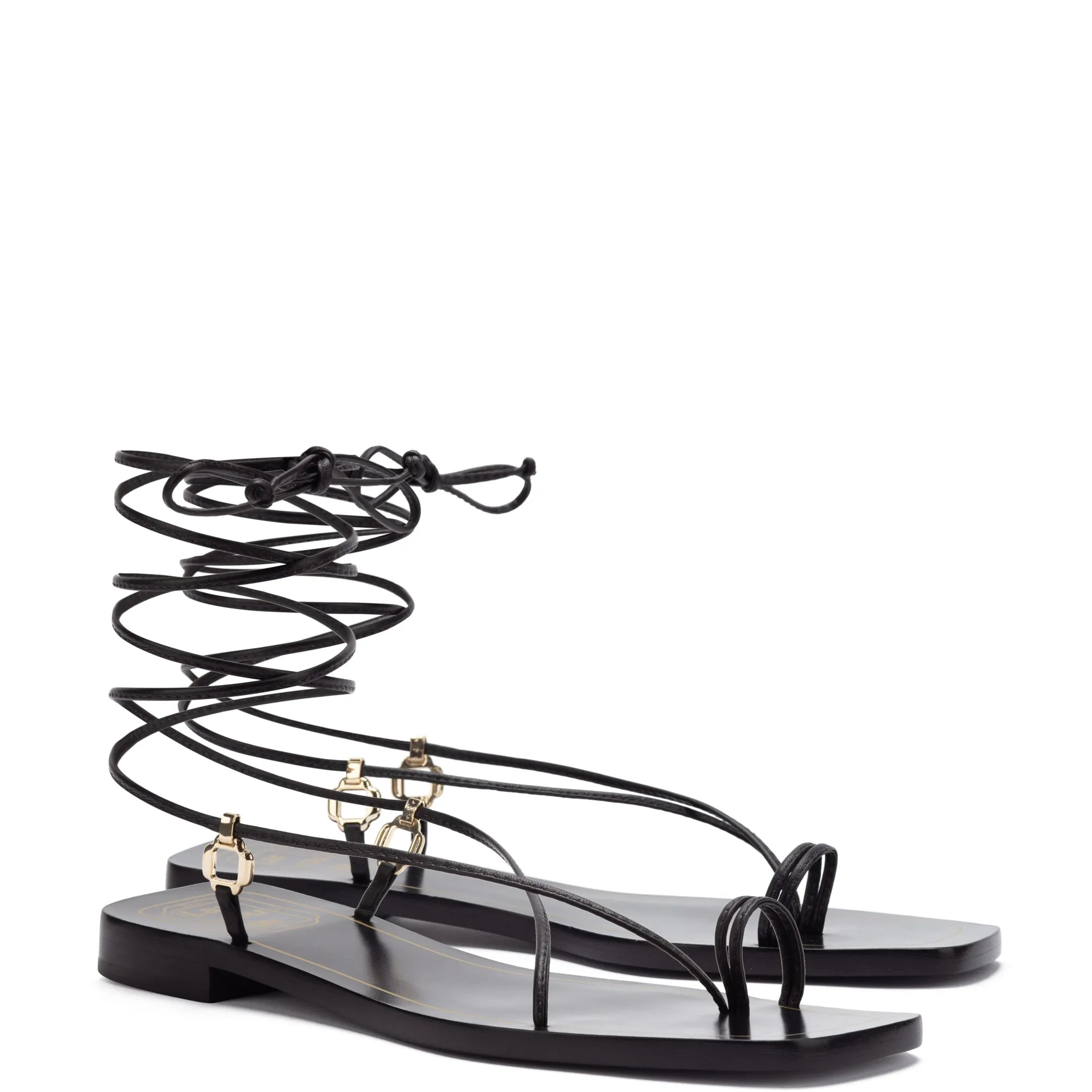 Portofino Flat Sandal In Black Leather