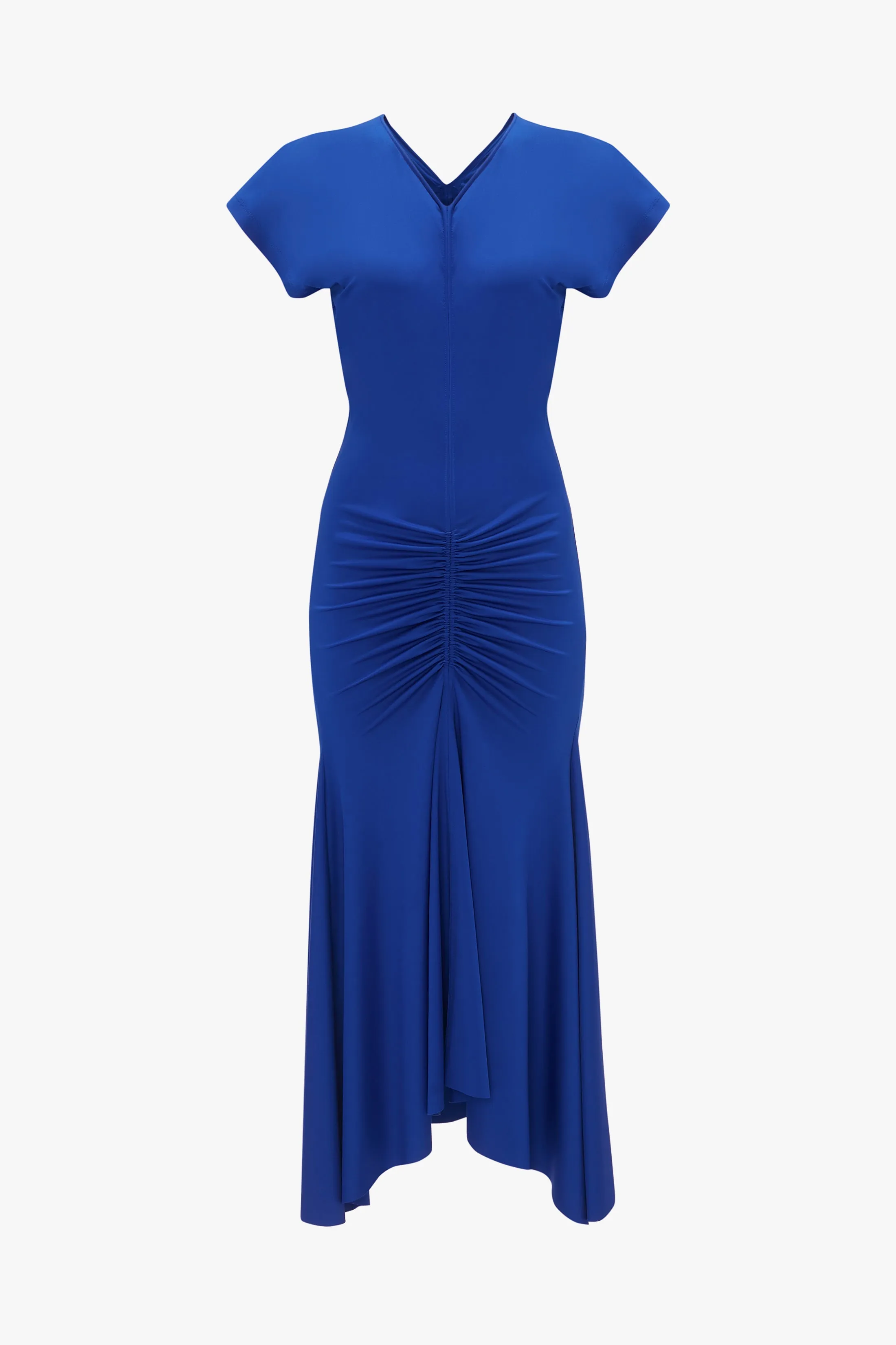 Sleeveless Rouched Jersey Dress In Royal Blue