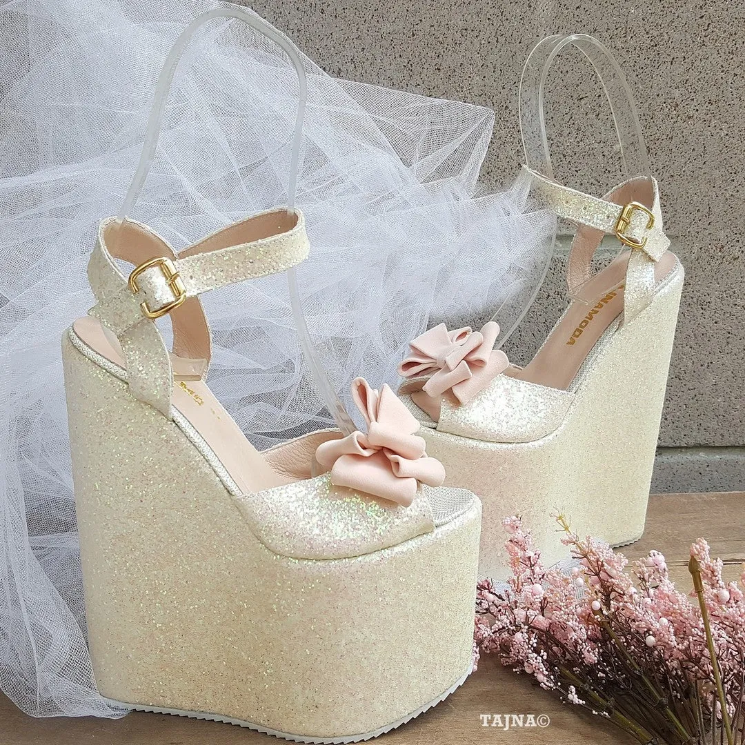 Sparkling High Heel Wedge Shoes Wedding / Bridal